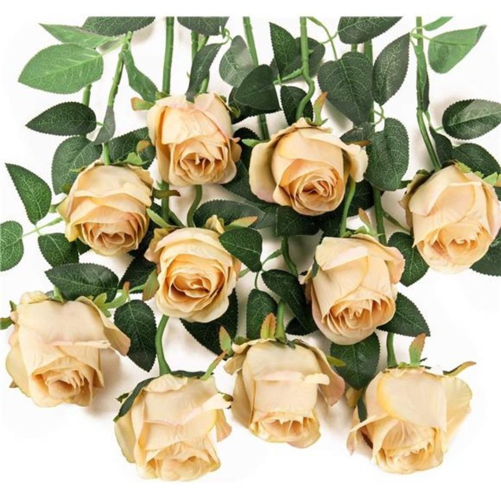 10pcs Artificial Rose Flowers Long Stem Fake Silk Roses for DIY Wedding Bouquet